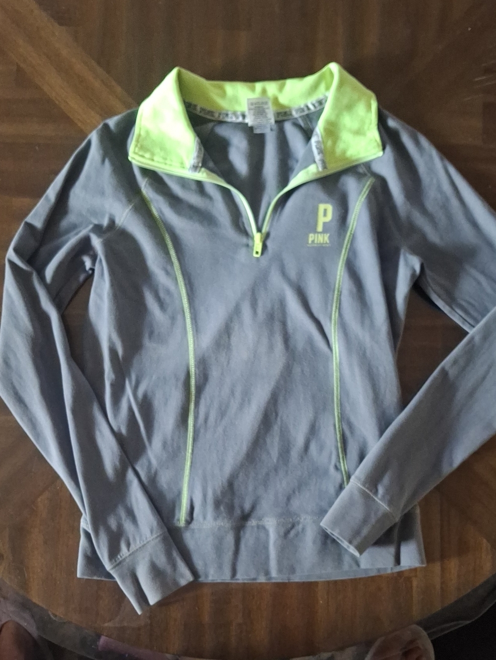 PINK Victoria's Secret Gray Half-Zip Pullover with Neon Yellow Trim